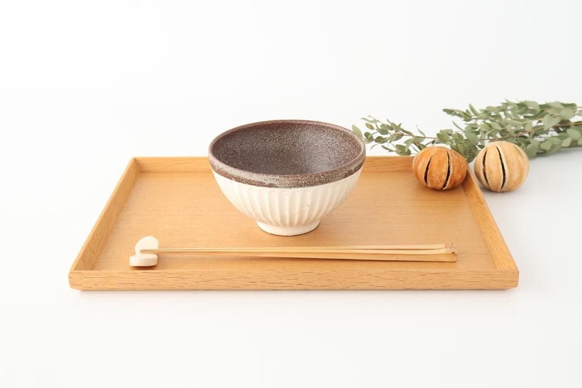 Tohzan-Gama Rice Bowl White and Brown | Mino Ware