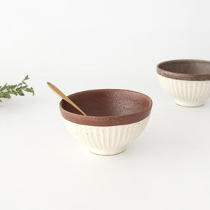 Tohzan-Gama Rice Bowl White and Brown | Mino Ware