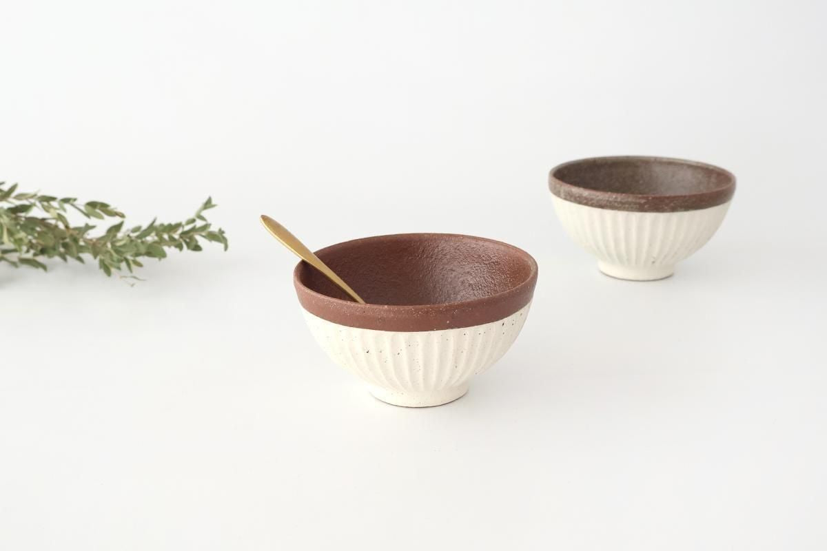 Tohzan-Gama Rice Bowl White and Brown | Mino Ware