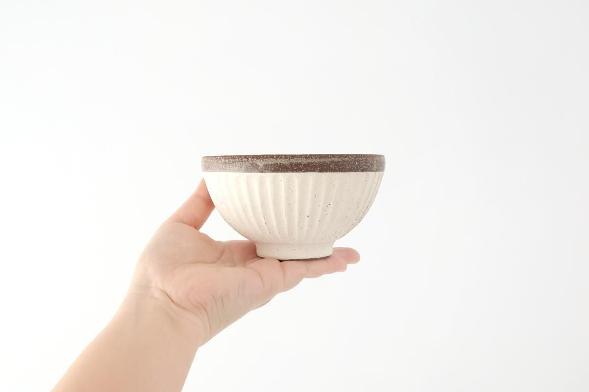 Tohzan-Gama Rice Bowl White and Brown | Mino Ware