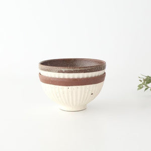 Tohzan-Gama Rice Bowl White and Brown | Mino Ware