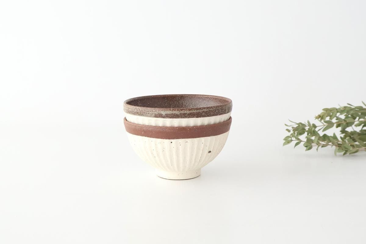 Tohzan-Gama Rice Bowl White and Brown | Mino Ware