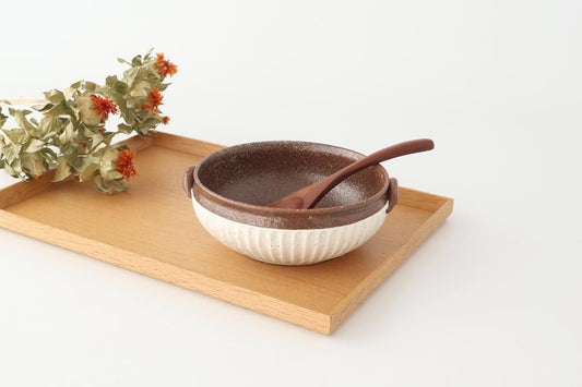 Tohzan-Gama Soup Bowl White and Brown | Mino Ware