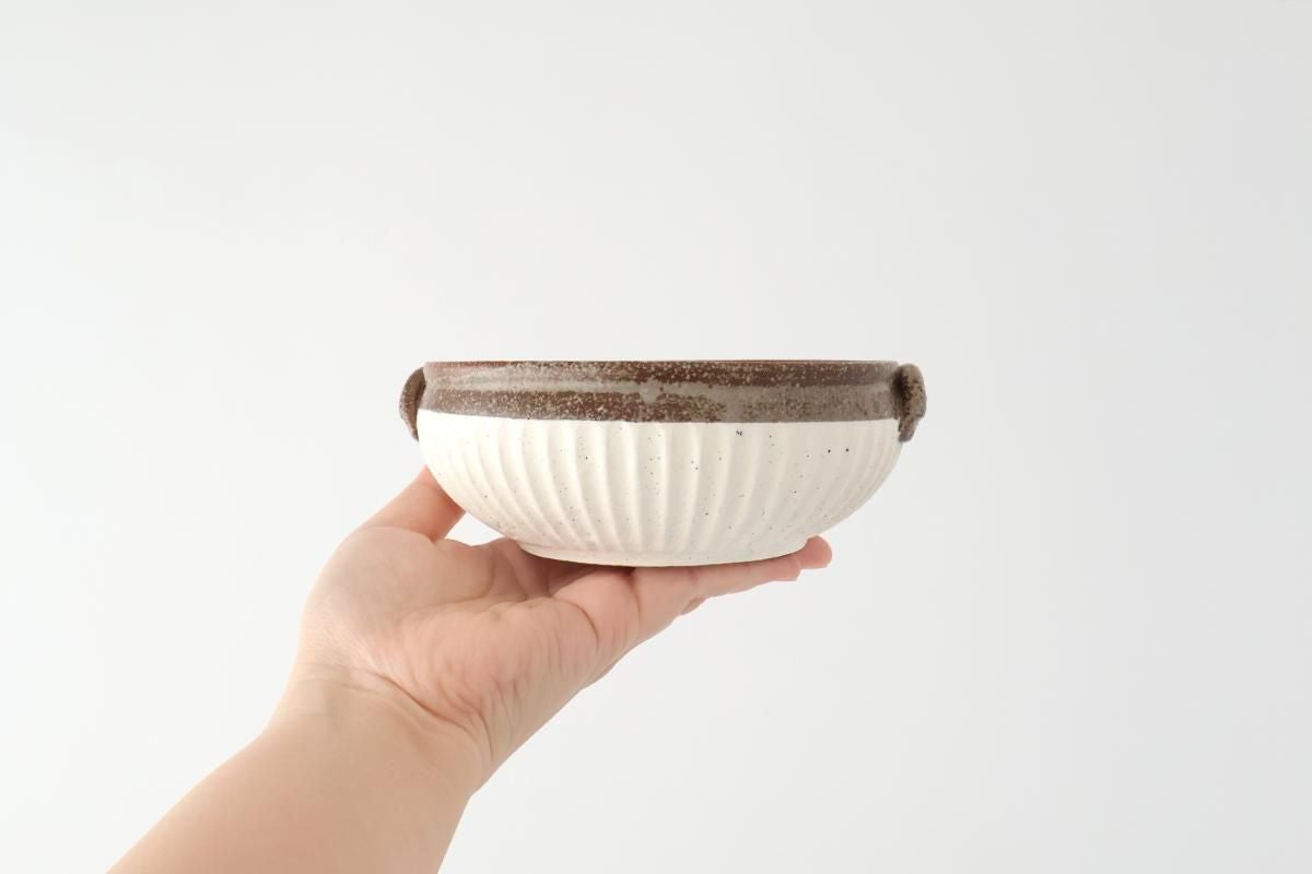 Tohzan-Gama Soup Bowl White and Brown | Mino Ware