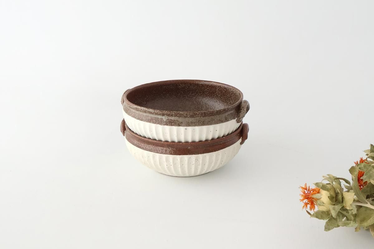 Tohzan-Gama Soup Bowl White and Brown | Mino Ware