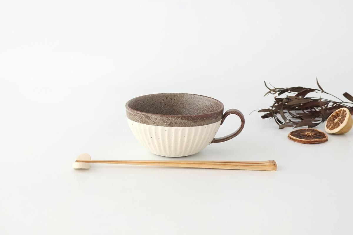 Tohzan-Gama Soup Cup White and Brown | Mino Ware