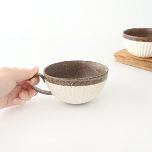 Tohzan-Gama Soup Cup White and Brown | Mino Ware