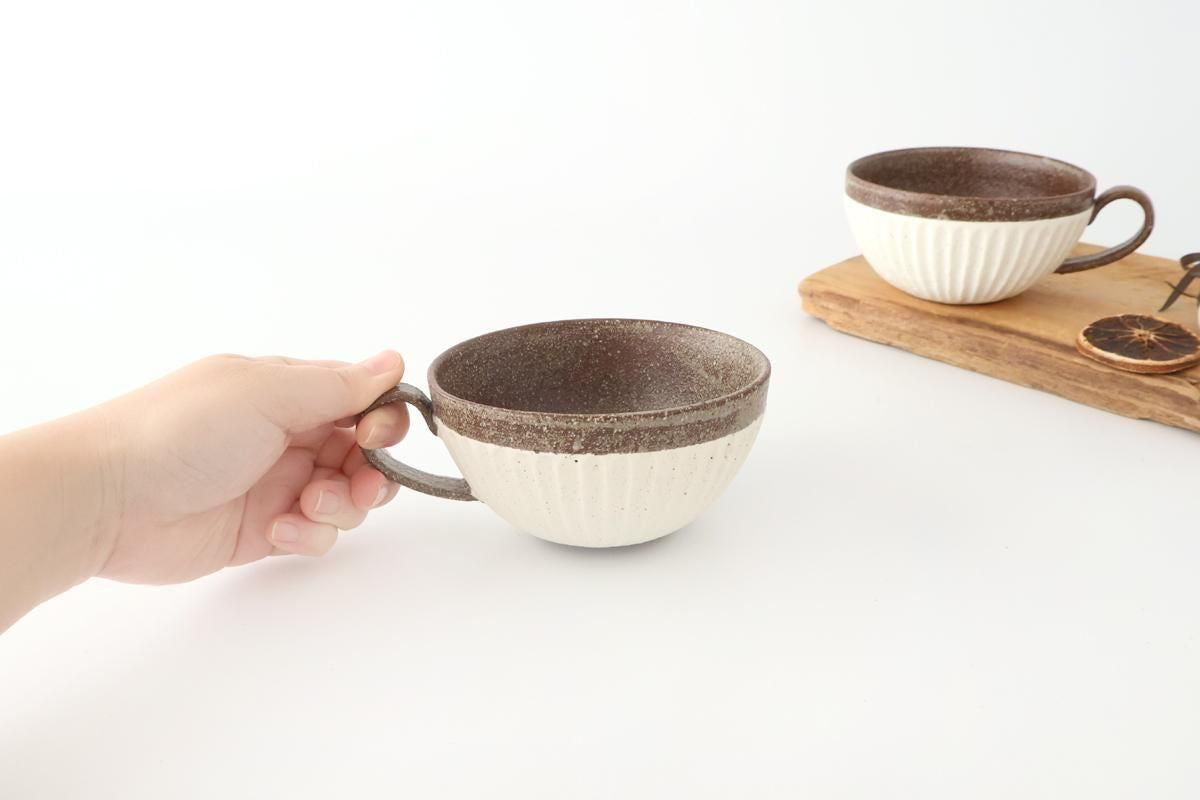 Tohzan-Gama Soup Cup White and Brown | Mino Ware