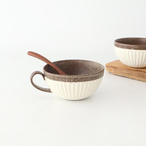 Tohzan-Gama Soup Cup White and Brown | Mino Ware