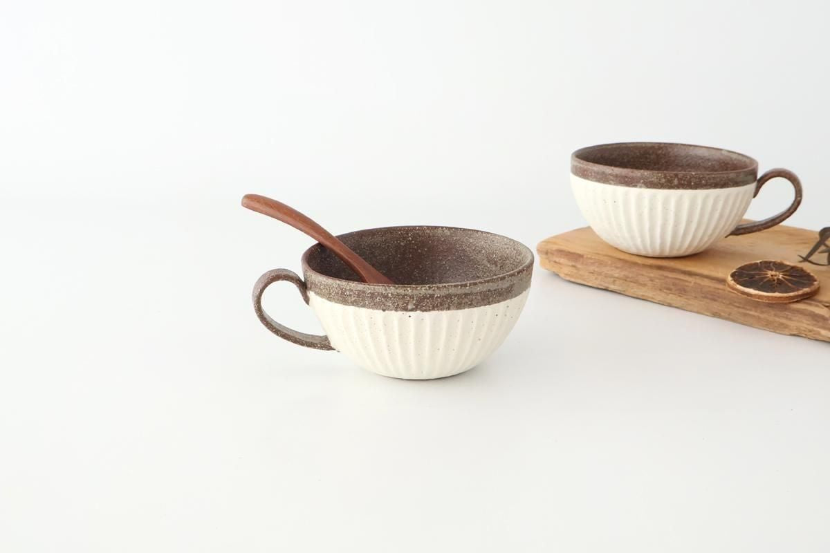 Tohzan-Gama Soup Cup White and Brown | Mino Ware