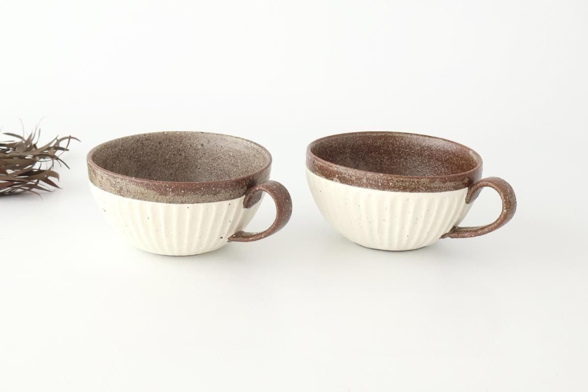 Tohzan-Gama Soup Cup White and Brown | Mino Ware