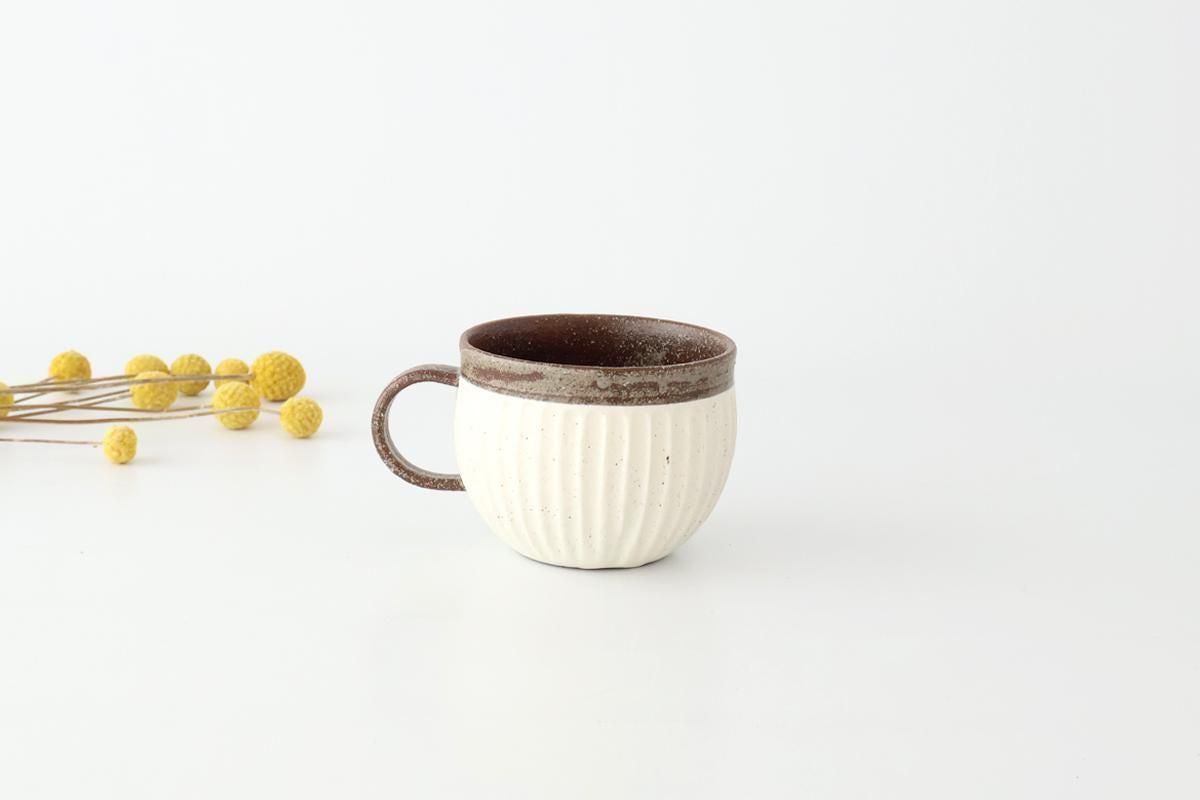 Tohzan-Gama Round Mug Cup White and Brown | Mino Ware