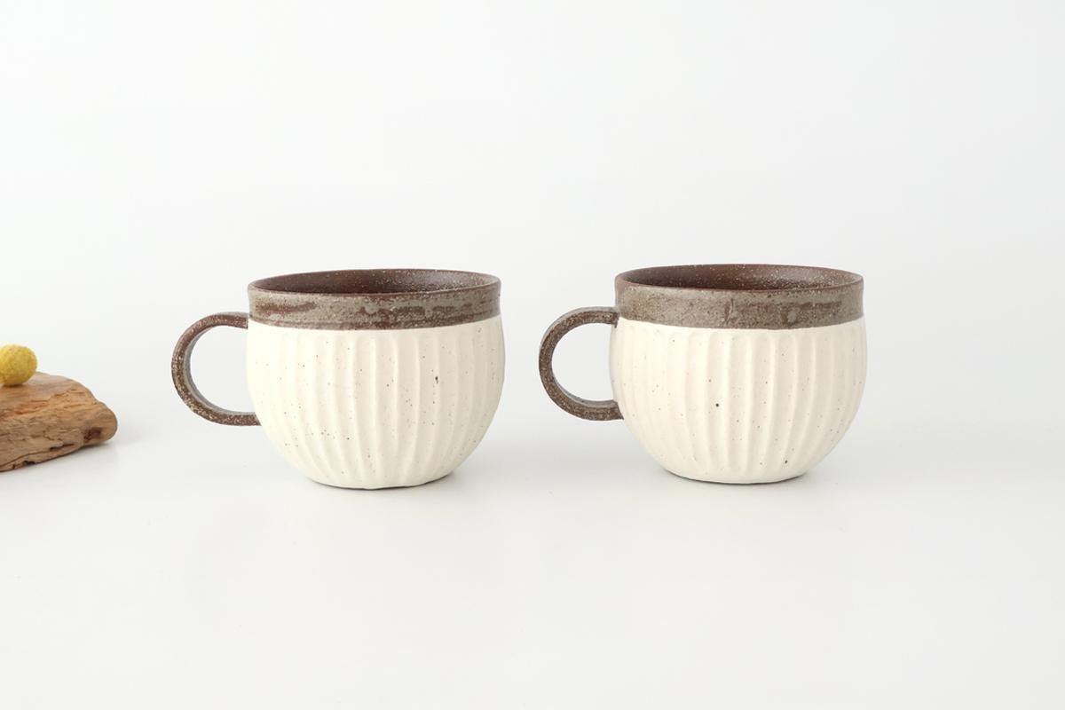 Tohzan-Gama Round Mug Cup White and Brown | Mino Ware