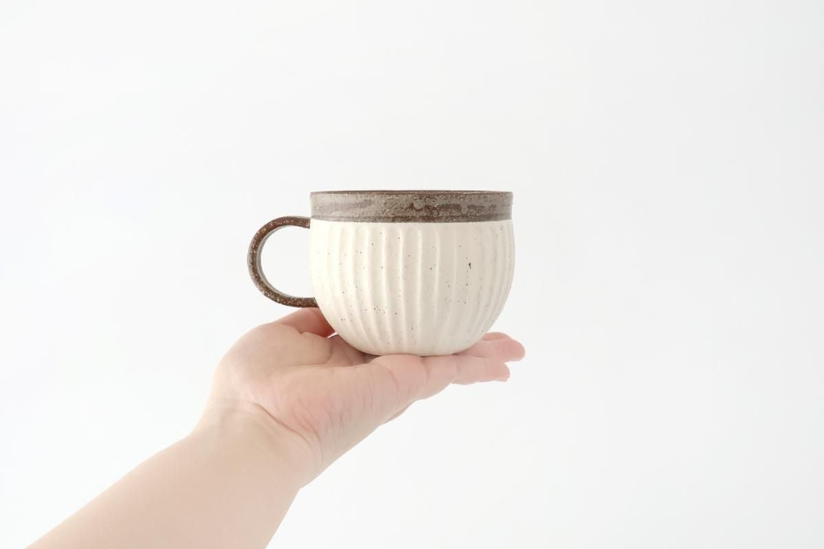 Tohzan-Gama Round Mug Cup White and Brown | Mino Ware