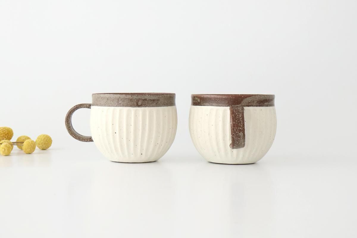 Tohzan-Gama Round Mug Cup White and Brown | Mino Ware