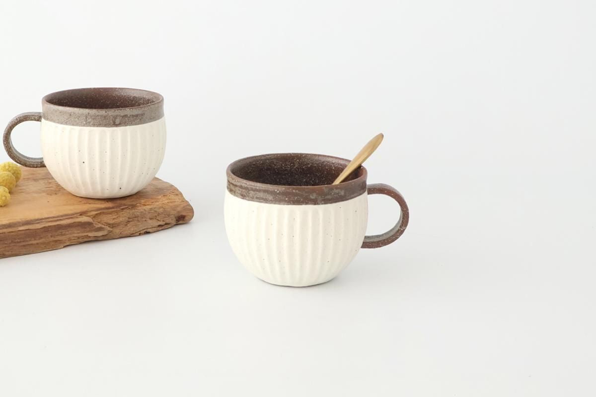 Tohzan-Gama Round Mug Cup White and Brown | Mino Ware