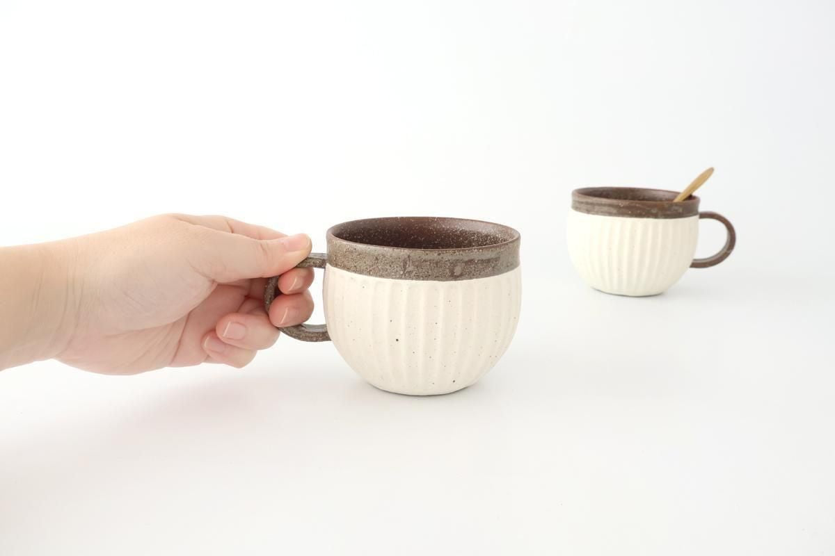 Tohzan-Gama Round Mug Cup White and Brown | Mino Ware