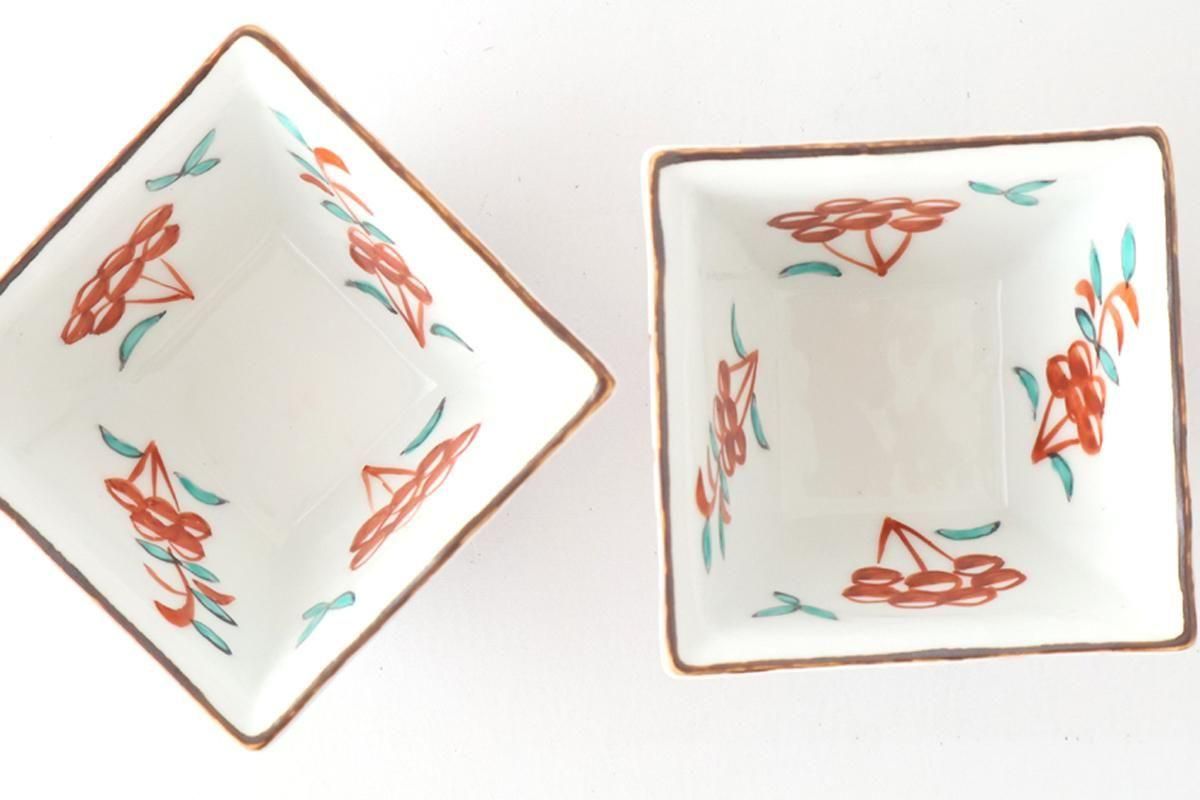 Small Square Bowl Red Lattice Pattern | Kobachi Arita Ware