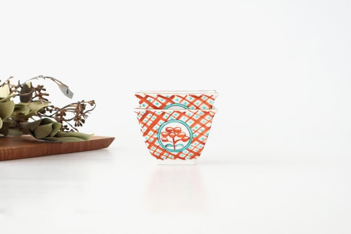 Small Square Bowl Red Lattice Pattern | Kobachi Arita Ware