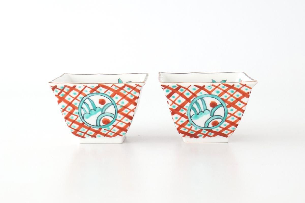 Small Square Bowl Red Lattice Pattern | Kobachi Arita Ware
