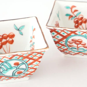 Small Square Bowl Red Lattice Pattern | Kobachi Arita Ware
