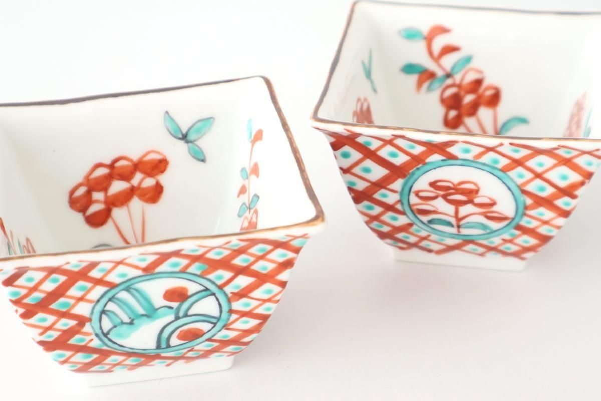 Small Square Bowl Red Lattice Pattern | Kobachi Arita Ware