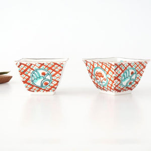 Small Square Bowl Red Lattice Pattern | Kobachi Arita Ware