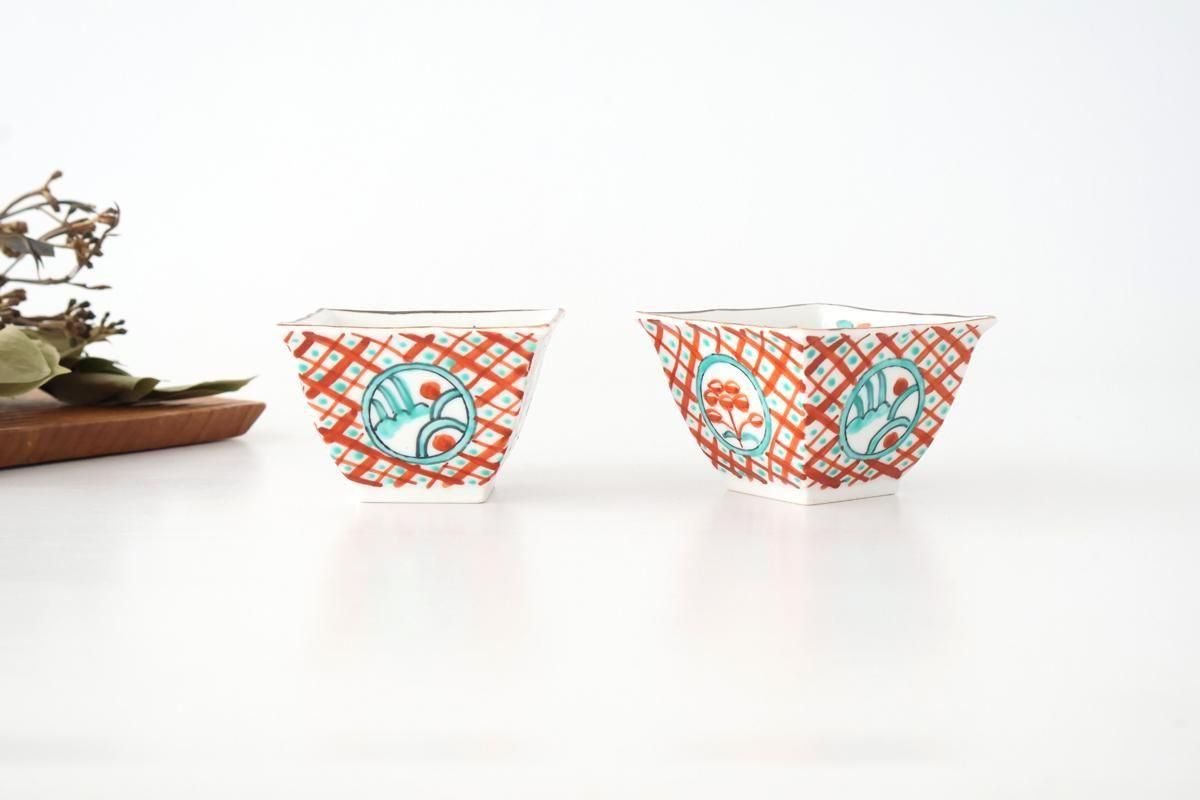 Small Square Bowl Red Lattice Pattern | Kobachi Arita Ware