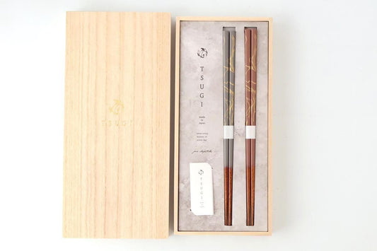 [Pair Set] TSUGI Chopsticks Gray/Pink 23.0cm /9.05in Paulownia Wood Box