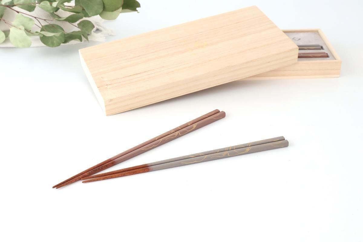 [Pair Set] TSUGI Chopsticks Gray/Pink 23.0cm /9.05in Paulownia Wood Box