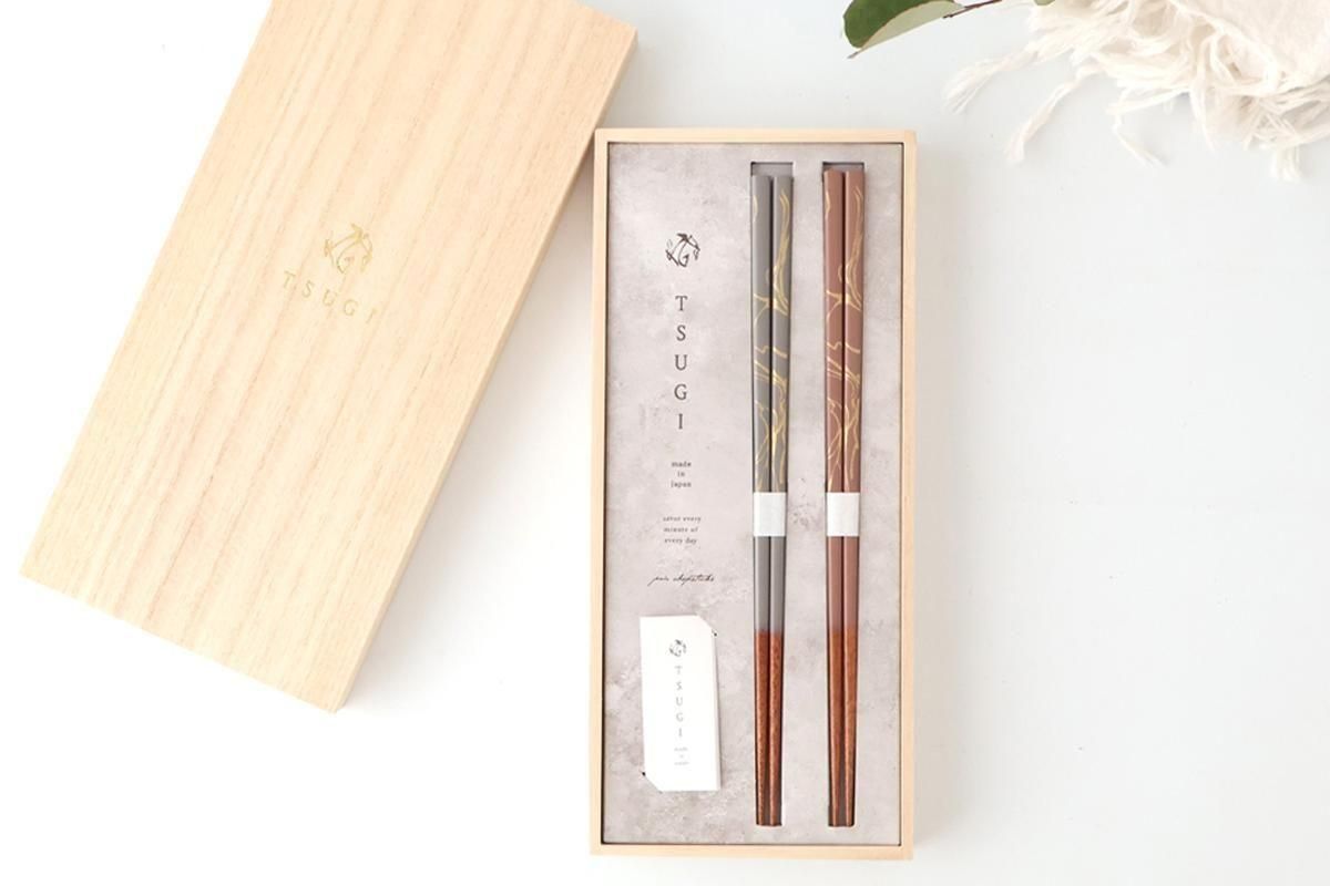 [Pair Set] TSUGI Chopsticks Gray/Pink 23.0cm /9.05in Paulownia Wood Box