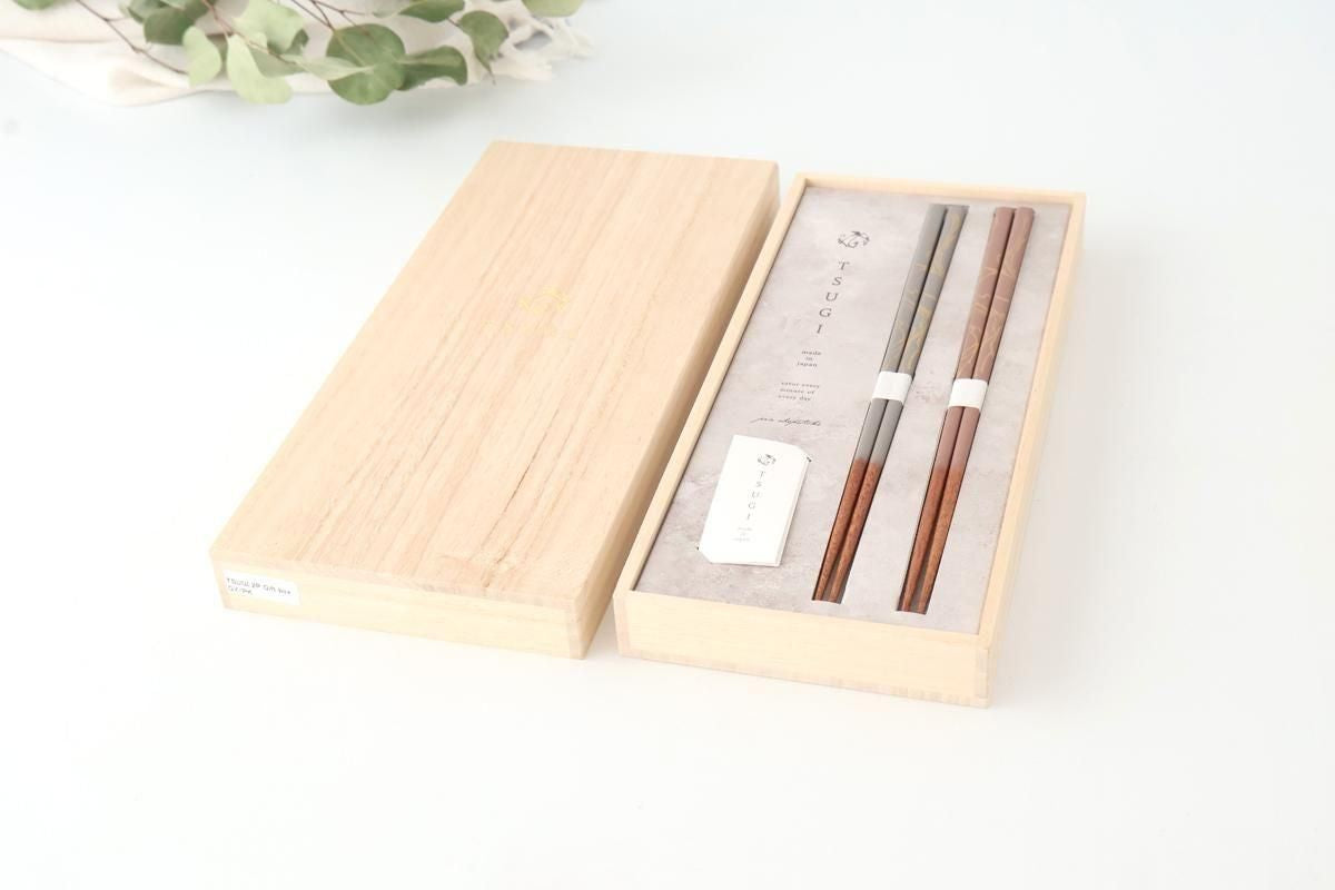 [Pair Set] TSUGI Chopsticks Gray/Pink 23.0cm /9.05in Paulownia Wood Box