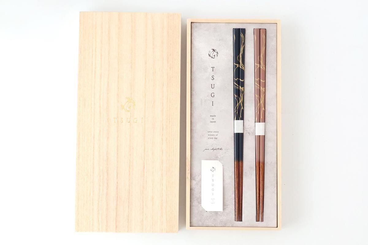 [Pair Set] TSUGI Chopsticks Navy/Pink 23.0cm /9.05 in Paulownia Wood Box