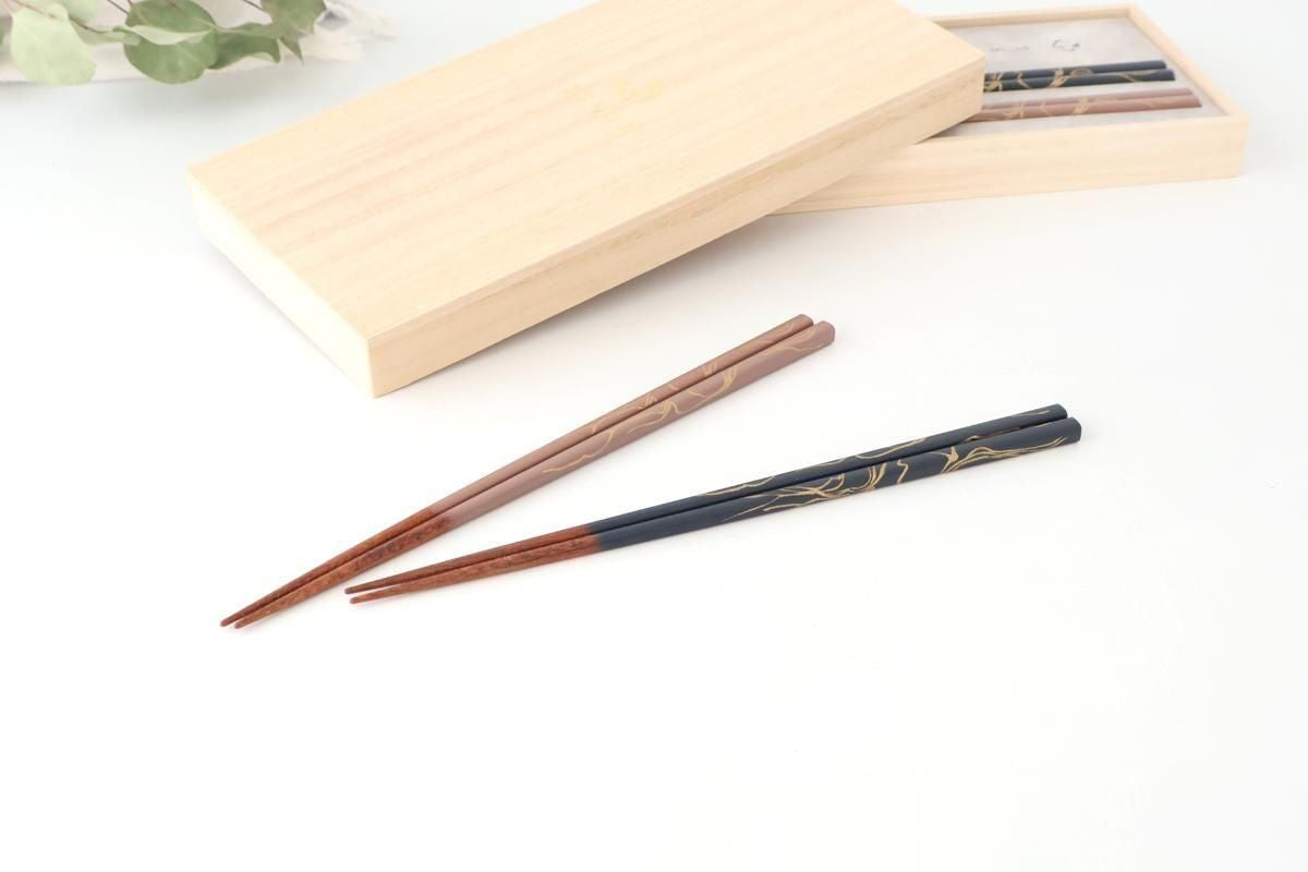 [Pair Set] TSUGI Chopsticks Navy/Pink 23.0cm /9.05 in Paulownia Wood Box