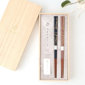 [Pair Set] TSUGI Chopsticks Navy/Pink 23.0cm /9.05 in Paulownia Wood Box