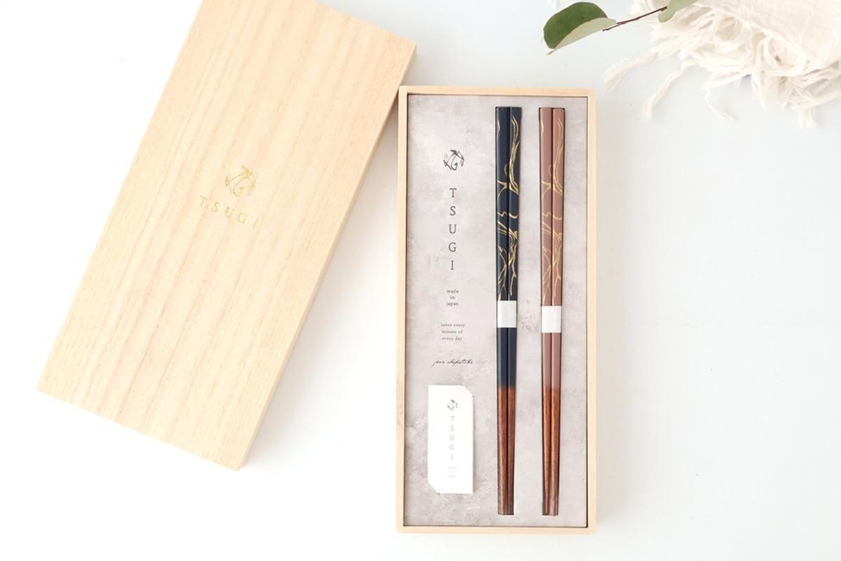 [Pair Set] TSUGI Chopsticks Navy/Pink 23.0cm /9.05 in Paulownia Wood Box