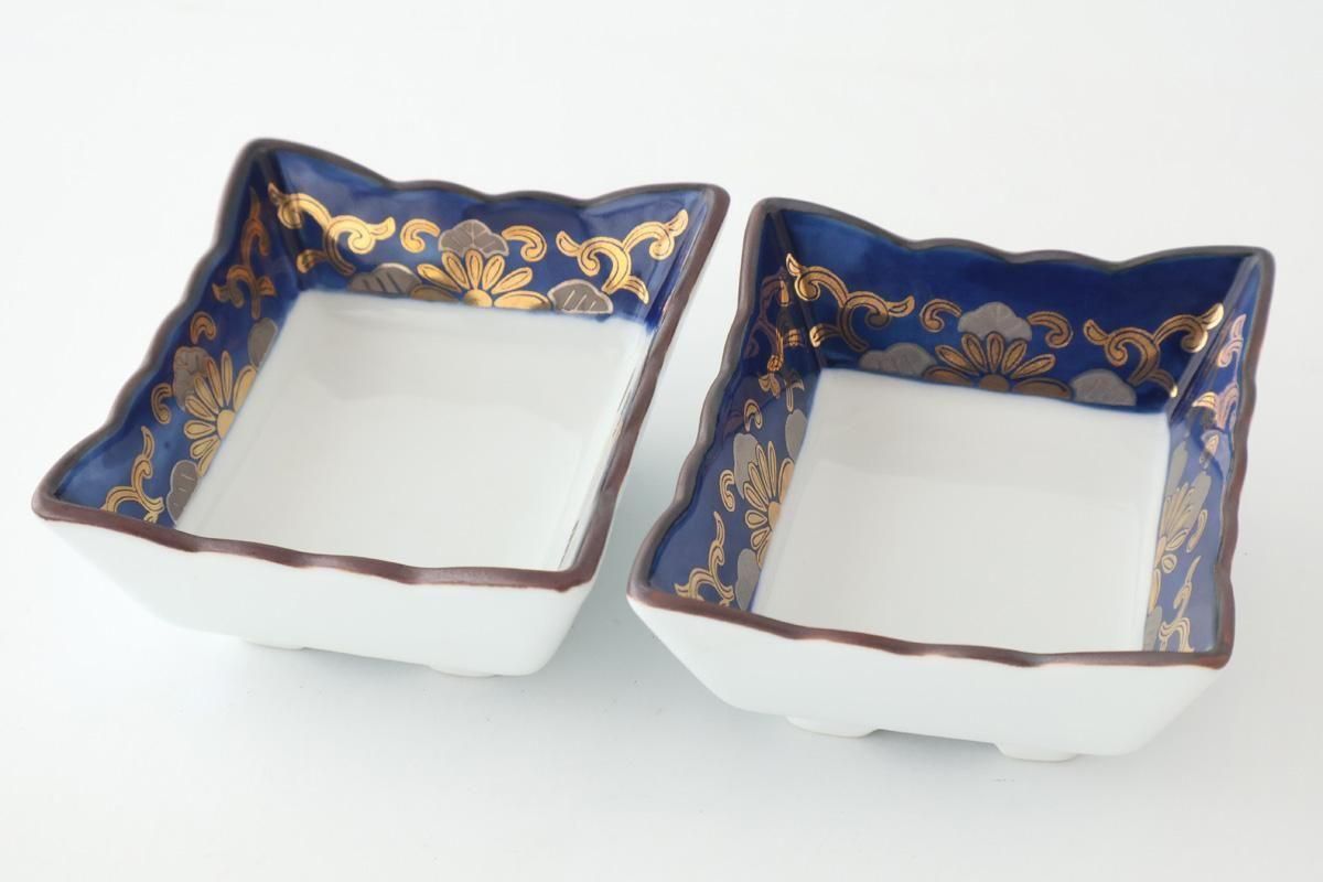 Square Bowl Blue and Gold Rim | Kobachi Arita Ware