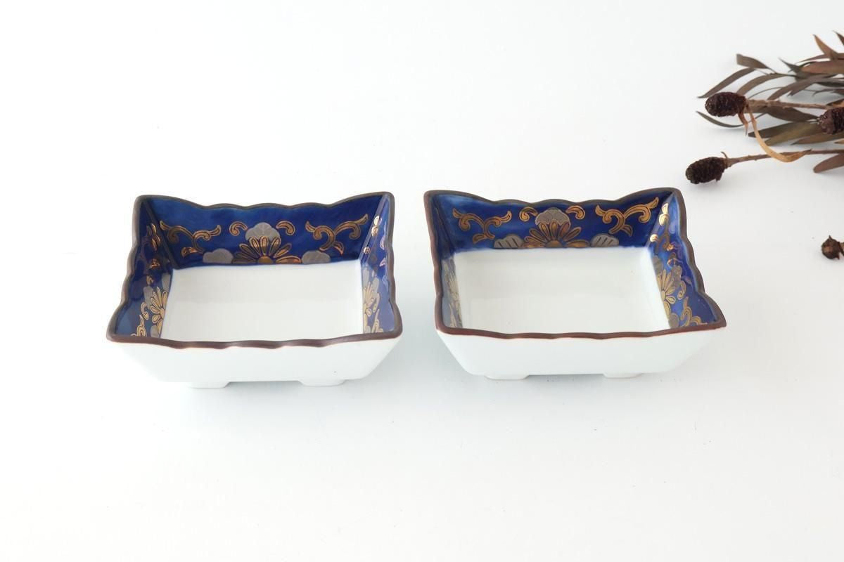 Square Bowl Blue and Gold Rim | Kobachi Arita Ware