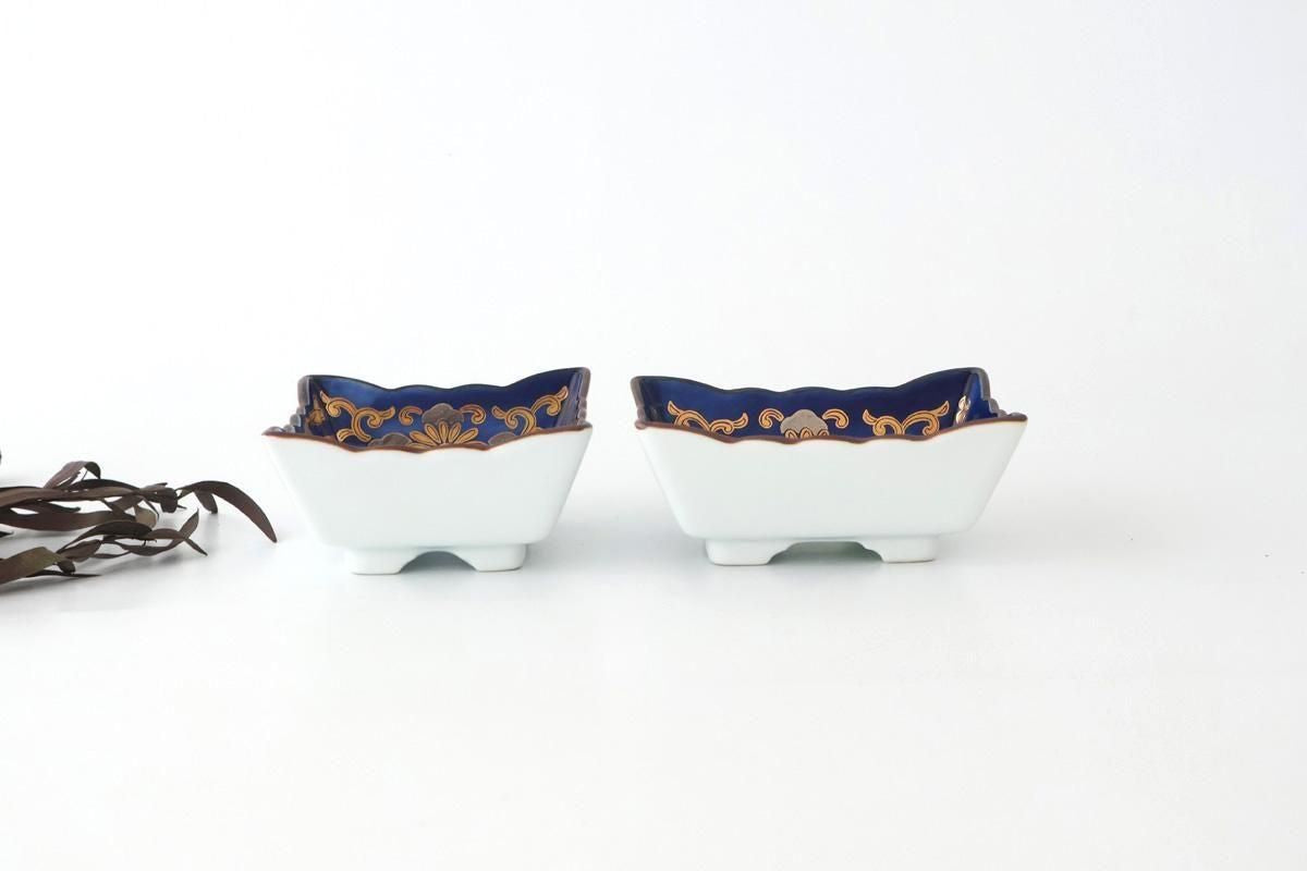 Square Bowl Blue and Gold Rim | Kobachi Arita Ware