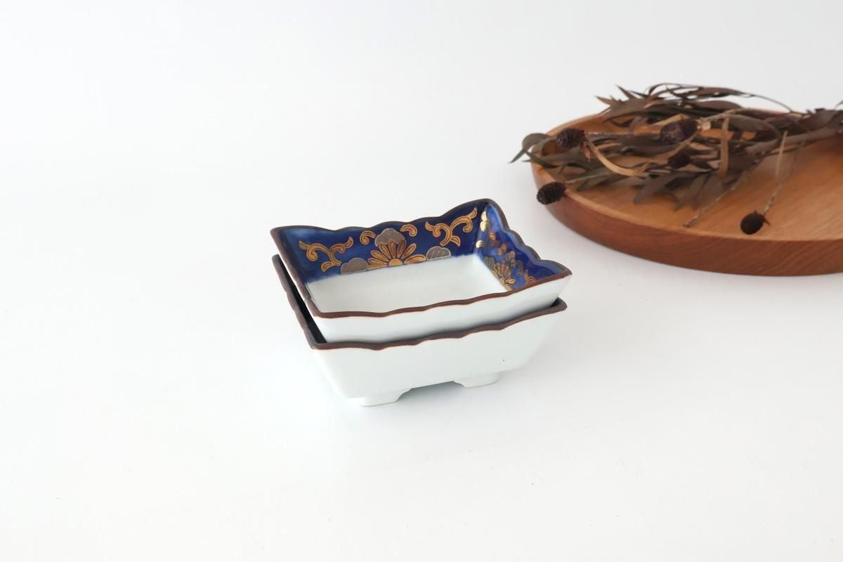 Square Bowl Blue and Gold Rim | Kobachi Arita Ware
