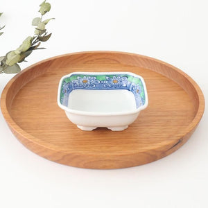 Square Small Bowl Blue and Green Rim Flower Pattern | Kobachi Arita Ware
