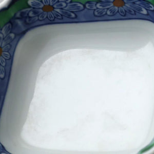 Square Small Bowl Blue and Green Rim Flower Pattern | Kobachi Arita Ware