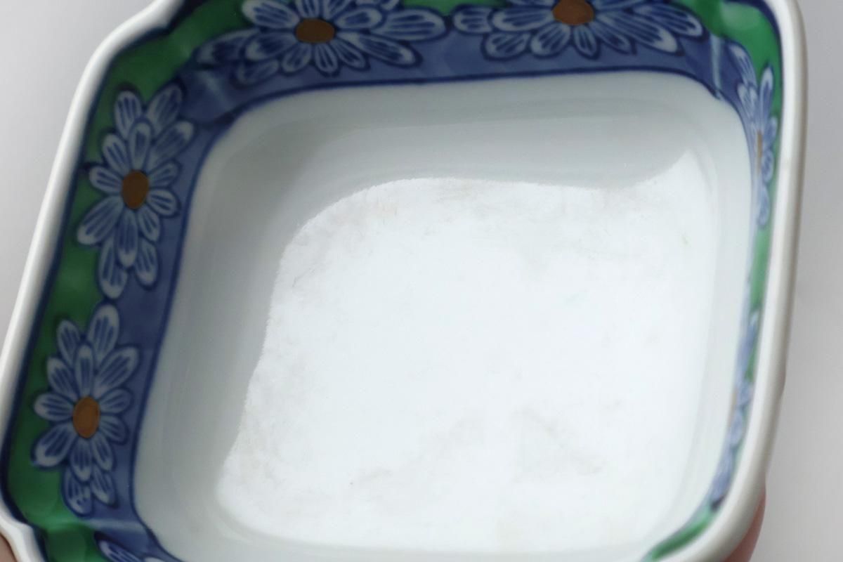 Square Small Bowl Blue and Green Rim Flower Pattern | Kobachi Arita Ware