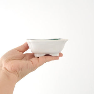 Square Small Bowl Blue and Green Rim Flower Pattern | Kobachi Arita Ware
