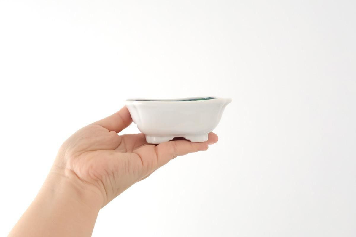 Square Small Bowl Blue and Green Rim Flower Pattern | Kobachi Arita Ware