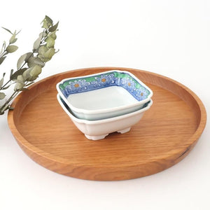 Square Small Bowl Blue and Green Rim Flower Pattern | Kobachi Arita Ware