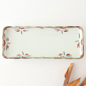 Wave-rimmed Rectangular Plate Red and Green | Sushi Plate Arita Ware