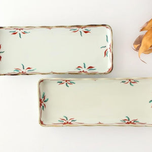 Wave-rimmed Rectangular Plate Red and Green | Sushi Plate Arita Ware