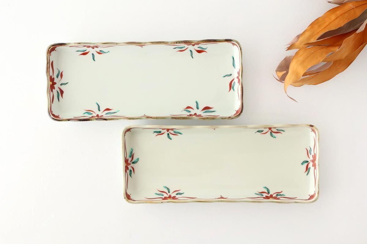 Wave-rimmed Rectangular Plate Red and Green | Sushi Plate Arita Ware