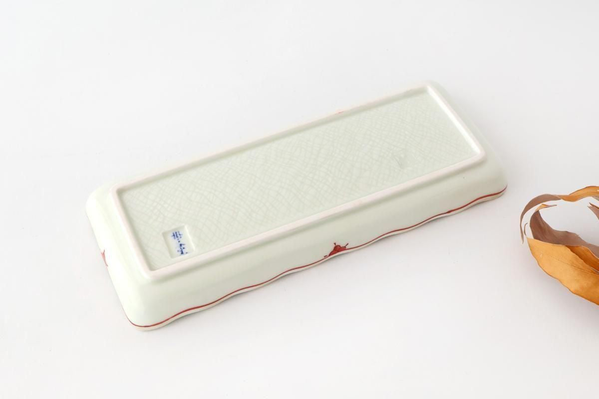 Wave-rimmed Rectangular Plate Red and Green | Sushi Plate Arita Ware